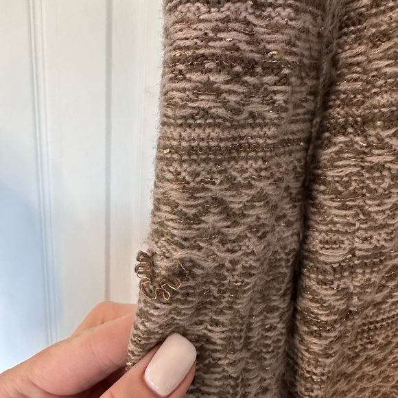 Knox Rose Long Sweater Cardigan Purple Brown Tan Gold Glitter and Fringe - Picture 5 of 5